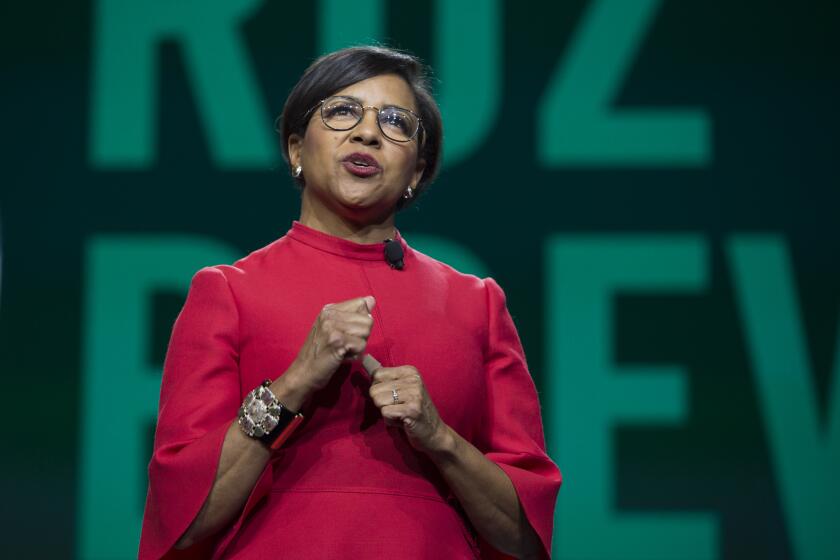 Starbucks Chief Operations Officer and Group President Rosalind "Roz" Brewer speaks at the Annual Meeting of Shareholders in Seattle, Washington on March 20, 2019. (Photo by Jason Redmond / AFP) (Photo credit should read JASON REDMOND/AFP via Getty Images)