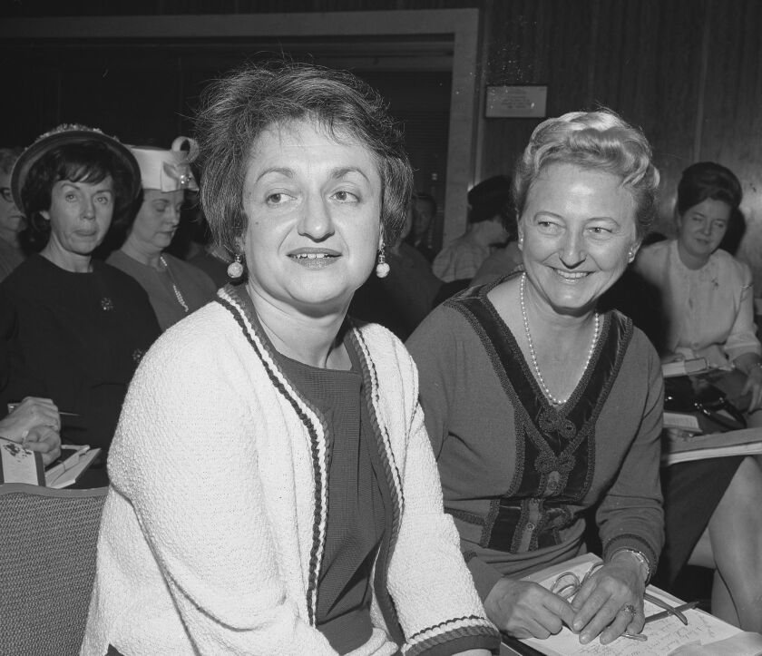 Author Betty Friedan and Mary E. Tingloff at the UCLA Extension Conference in 1964.