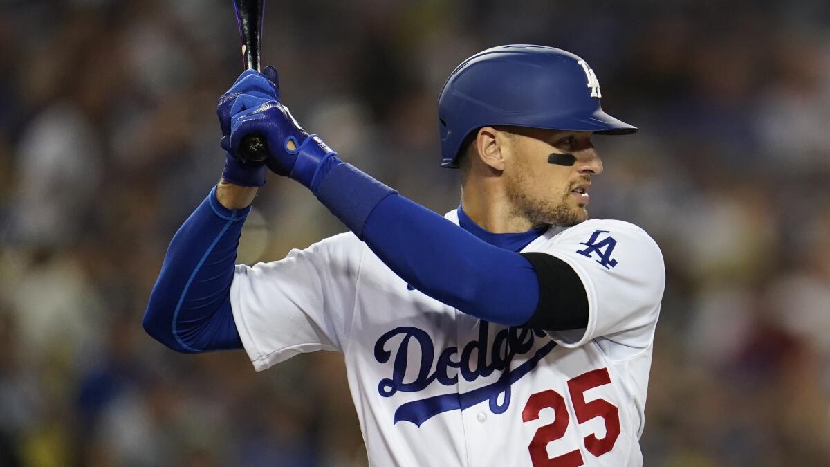 Dodgers outfielder Trayce Thompson bats against the San Francisco Giants on July 21.