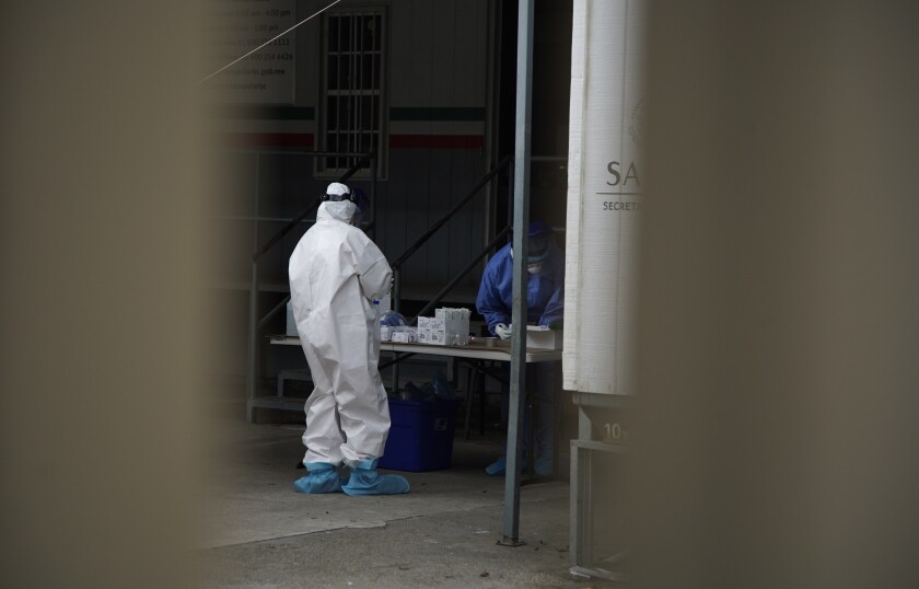 Tijuana hospitals overwhelmed by coronavirus patients scene outside Regional General Hospital and IMSS Clinica 20.