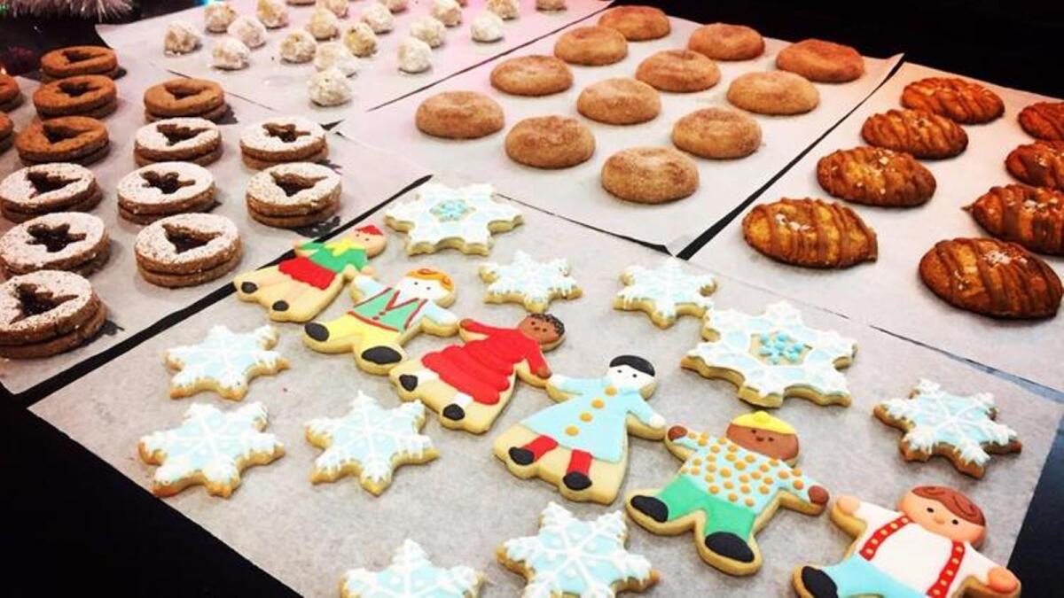 The top five cookies in our L.A. Times Holiday Cookie Bake-Off (clockwise from bottom): Holiday kids; linzer cookies; rose, cardamom and pistachio snowballs; Mexican chocolate Christmas cookies; salted caramel snickerdoodles.