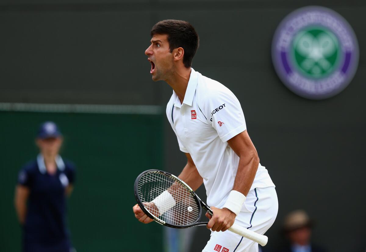 Novak Djokovic of Serbia beat Kevin Anderson of South Africa on Tuesday to advance to the Wimbledon quarterfinals. Djokovic beat Anderson, 6-7 (6), 6-7 (6), 6-1, 6-4, 7-5.