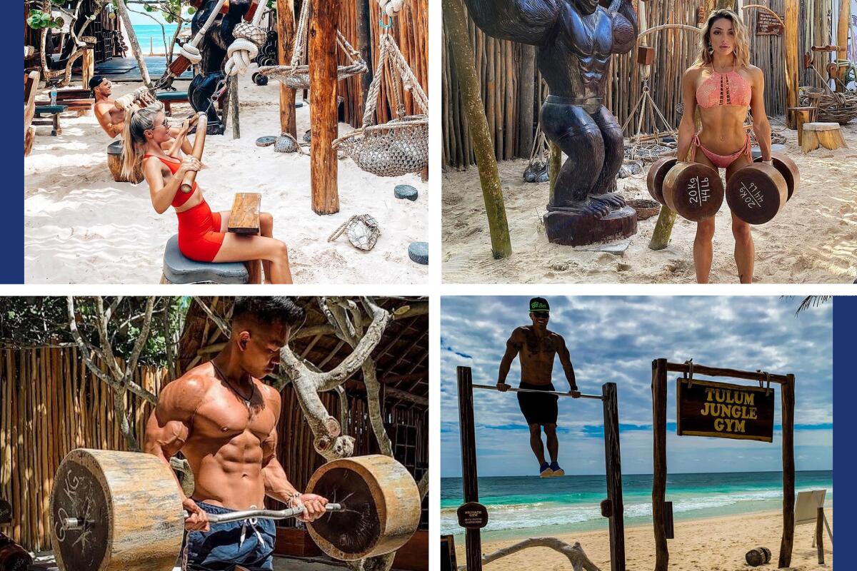 Visitors working out at Tulum Jungle Gym in Tulum, Mexico