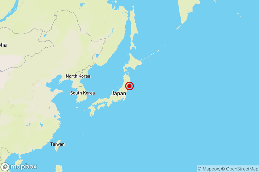 A magnitude 7.2 earthquake struck 21 miles from Ishinomaki, Japan, according to the National Oceanic and Atmospheric Administration's Tsunami Warning System.