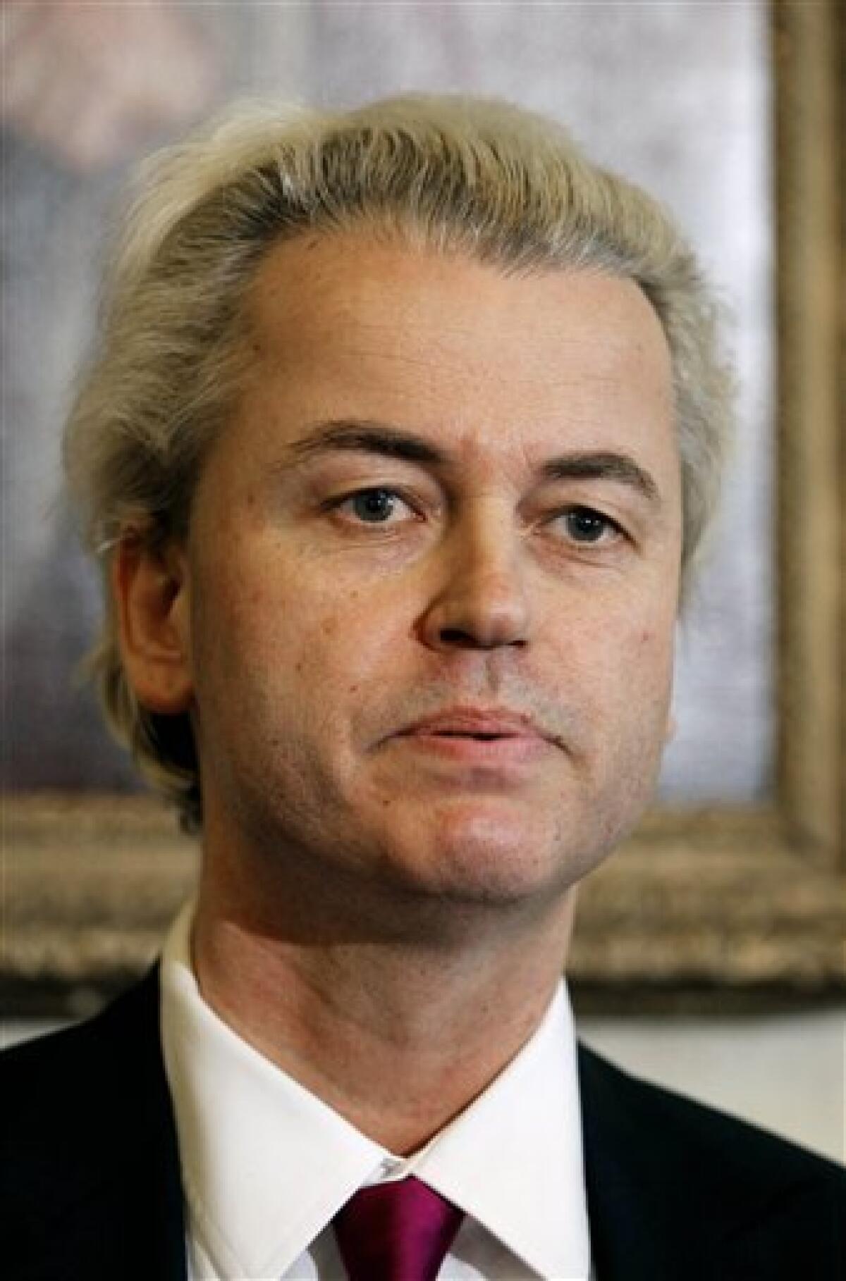 Controversial Dutch politician Geert Wilders speaks during a press conference in London, Friday, March 5, 2010. Dozens of demonstrators gathered outside of Britain's Parliament on Friday, ahead of the viewing of an anti-Islam film by Dutch politician Geert Wilders, whose strong showing in a local elections sparked concern that his anti-immigrant views have become widely accepted in the Netherlands. (AP Photo/Matt Dunham)