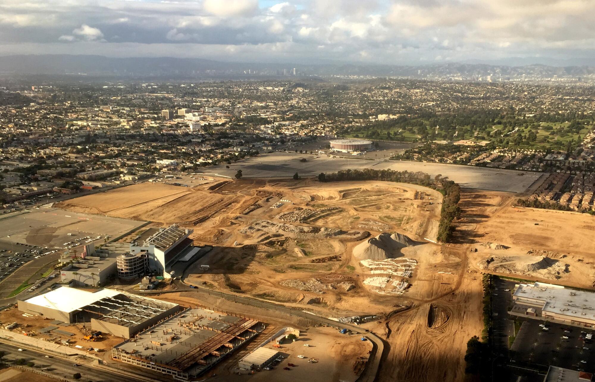 Aerial view of Hollywood Park in November 2016 as it is torn down.