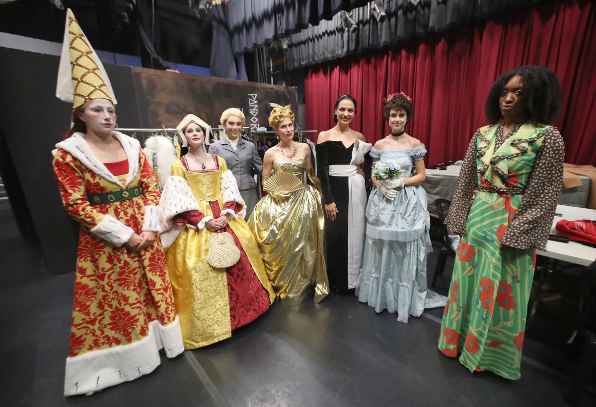 Cast members in costume for the Pageant of the Masters show, "À La Mode: The Art of Fashion."