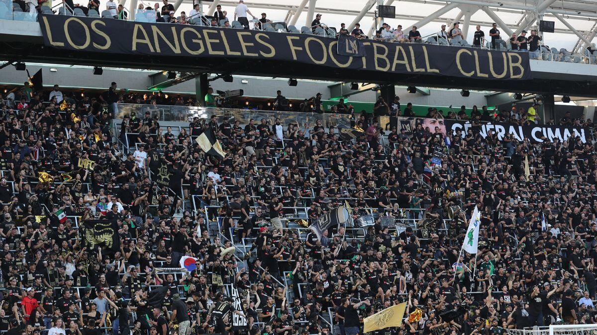 LAFC fans rally with their towels before a game against the Galaxy at the Banc of California Stadium on Thursday.