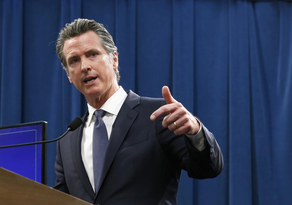 Gov. Gavin Newsom during a news conference 