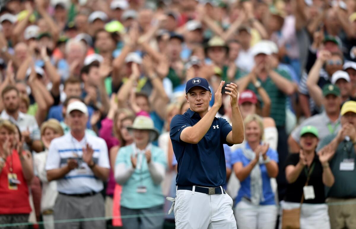 Jordan Spieth celebrates after winning the Masters at Augusta National on Sunday.