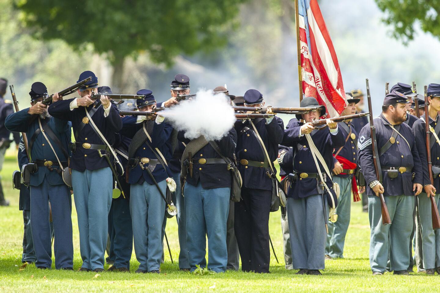 Union army soldiers open fire during the 24th annual Civil War Days "living history" event in Huntington Beach's Central Park on Saturday.