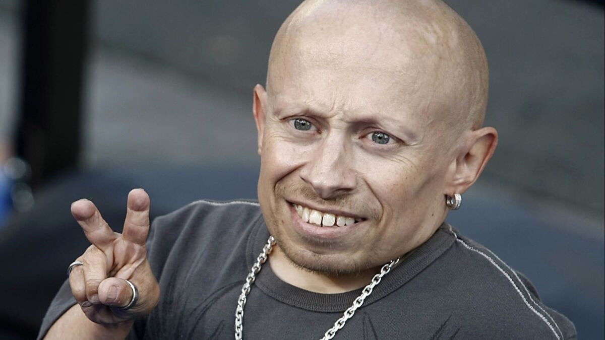 Actor Verne Troyer was hospitalized after a medical emergency was reported April 2. Above, the actor poses on the press line at the premiere of the feature film "The Love Guru" in Los Angeles in 2008.