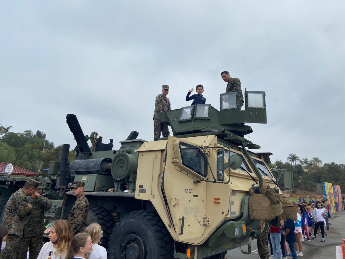 Carrillo Elementary School students got to explore military vehicles during a visit from Camp Pendleton Marines.