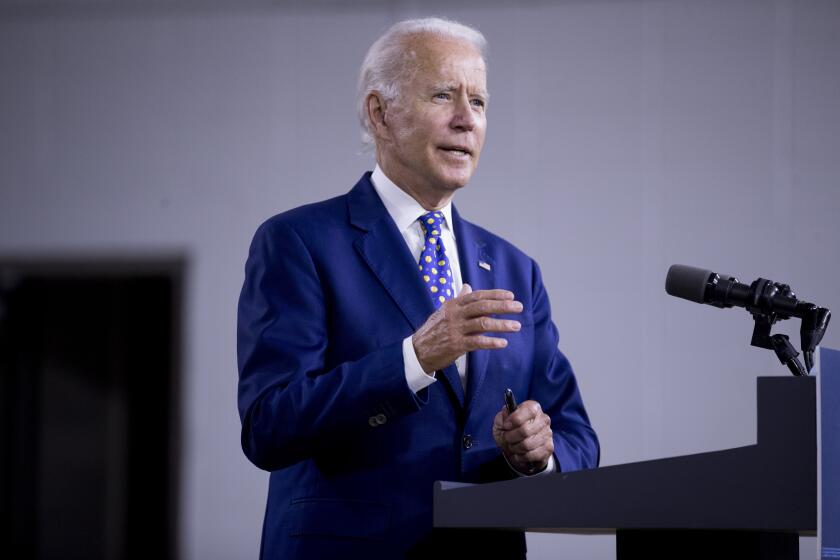 Democratic presidential candidate former Vice President Joe Biden speaks at a campaign event at the William "Hicks" Anderson Community Center in Wilmington, Del., Tuesday, July 28, 2020.(AP Photo/Andrew Harnik)