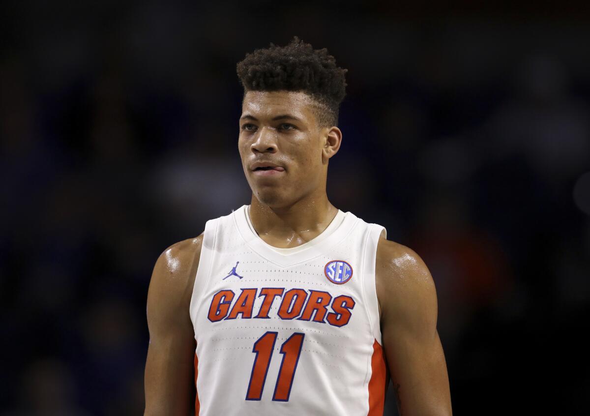 Florida forward Keyontae Johnson looks on during a game last year.