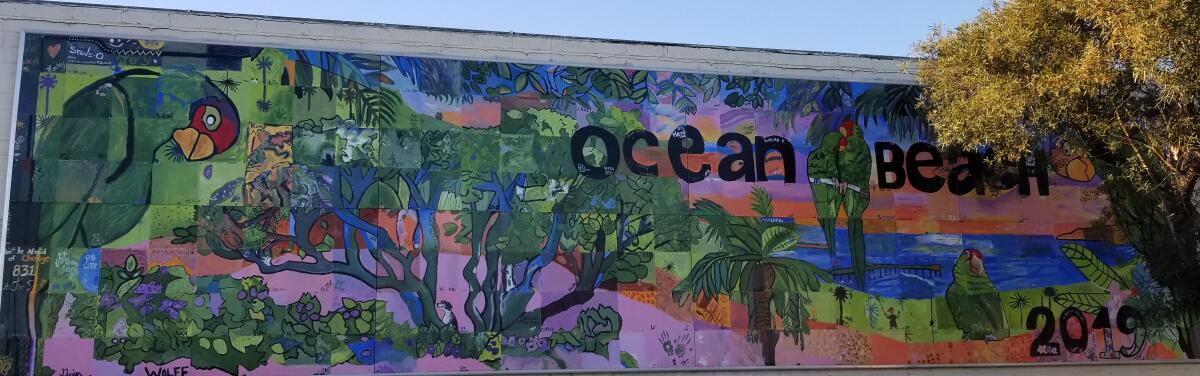 This 2019 mural depicts Ocean Beach’s famous parrots.