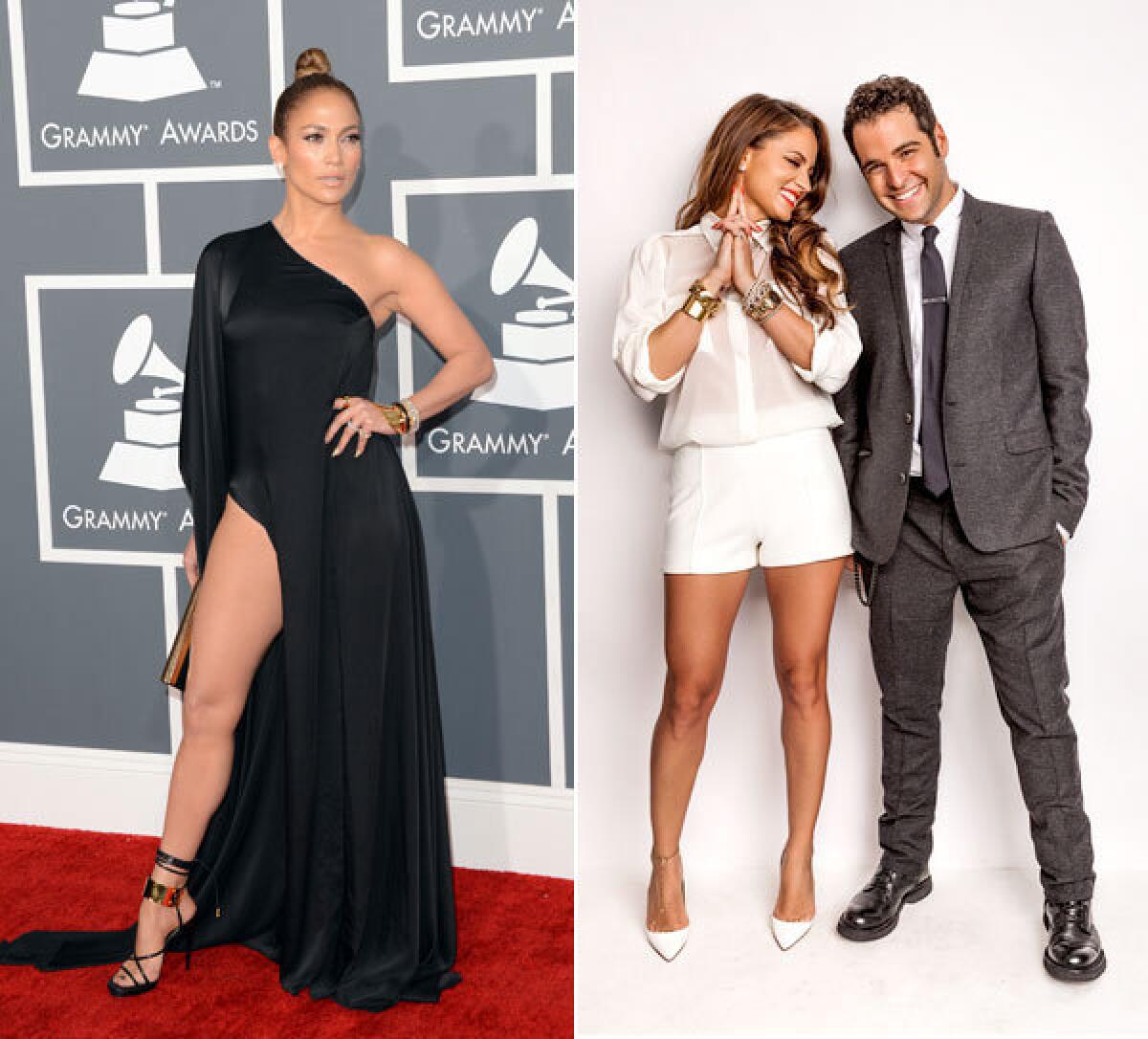 Jennifer Lopez at the 55th Grammy Awards and her stylists, Rob Zangardi and Mariel Haenn.
