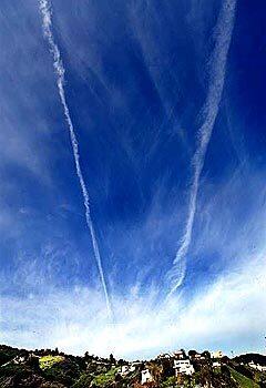 Vapor trail left by Columbia as it entered the atmosphere over Latigo Canyon in Malibu at 9:30 a.m. today.