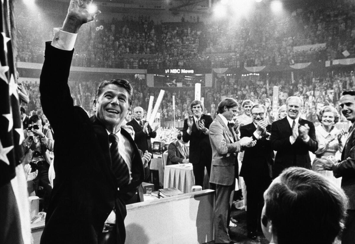 The last time the Republicans didn't have a clear nominee by the start of the national convention was in 1976, though Gerald Ford, right, managed to win over Ronald Reagan on the first ballot anyway.