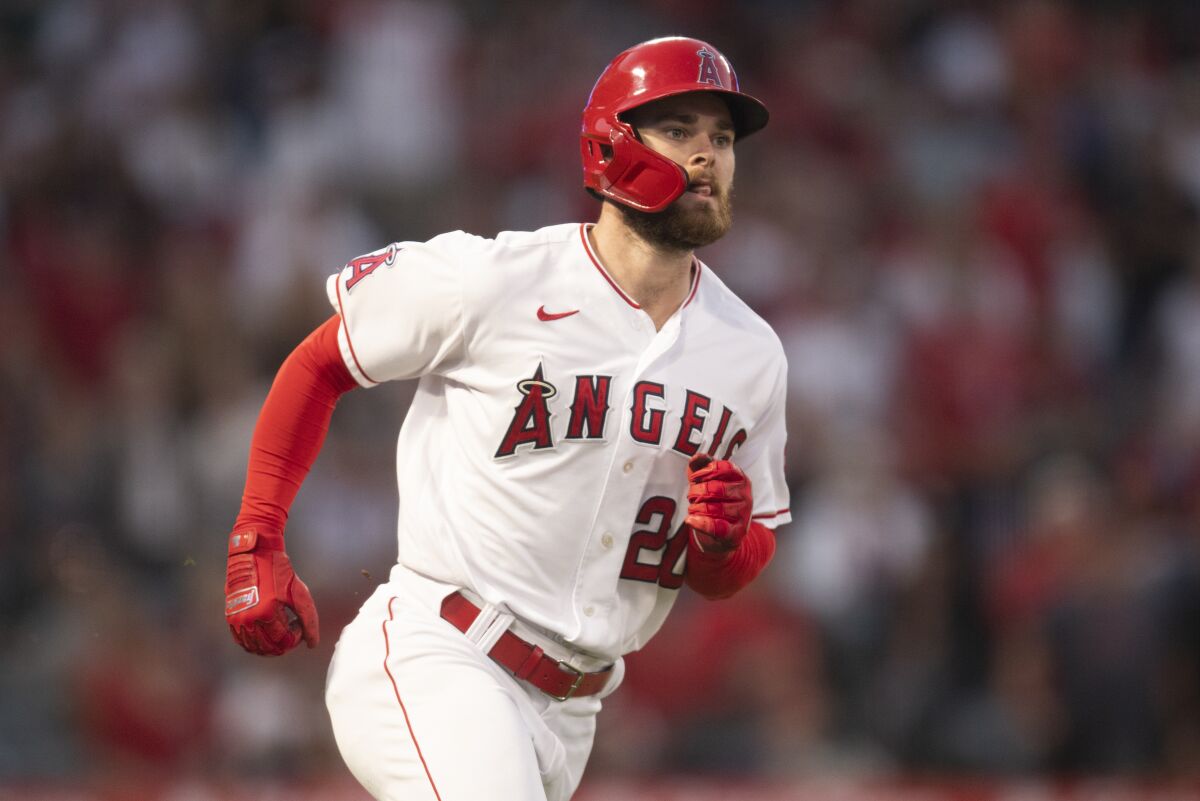 Angels batter Jared Walsh runs the bases