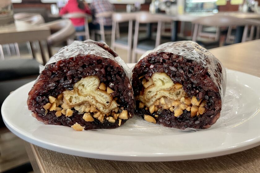 Taiwanese purple rice roll, also known as fan tuan, from Morning Summit in Monterey Park.