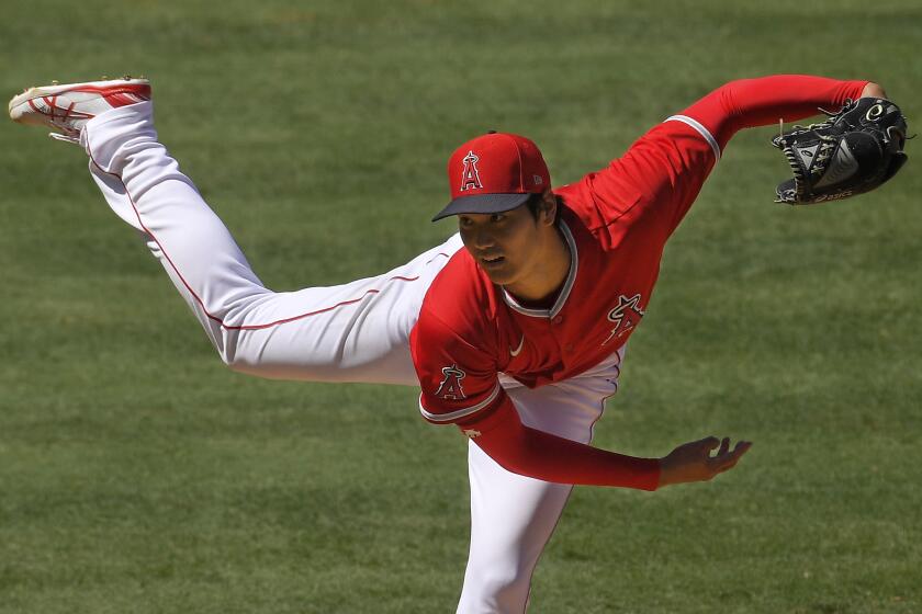 Los Angeles Angels pitcher Shohei Ohtani throws.