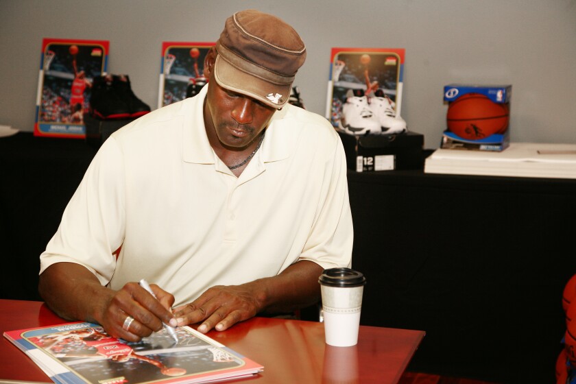 NBA Hall of Famer Michael Jordan during a signing session for Carlsbad-based Upper Deck in 2012.