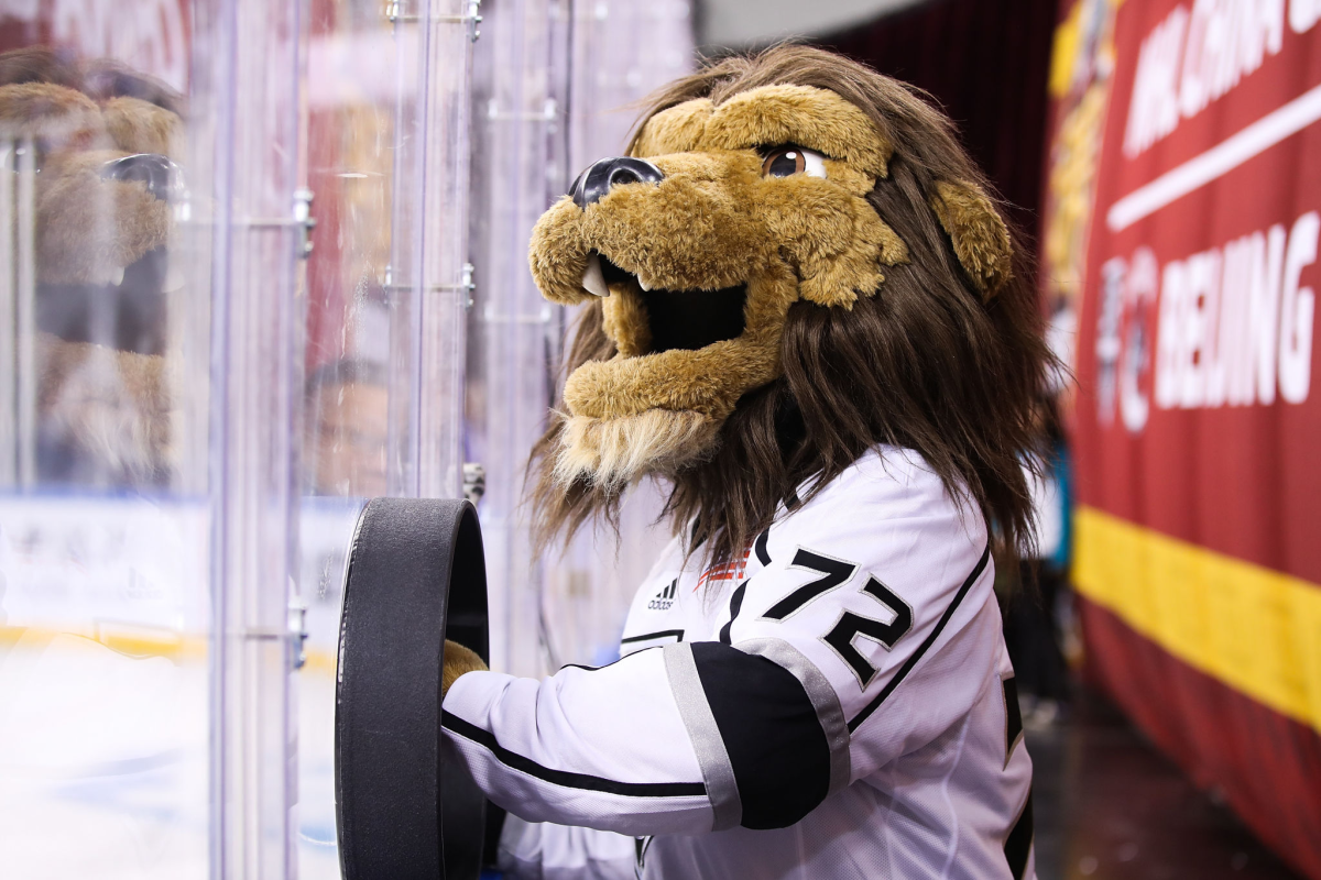 Kings mascot Bailey looks on during a preseason game.