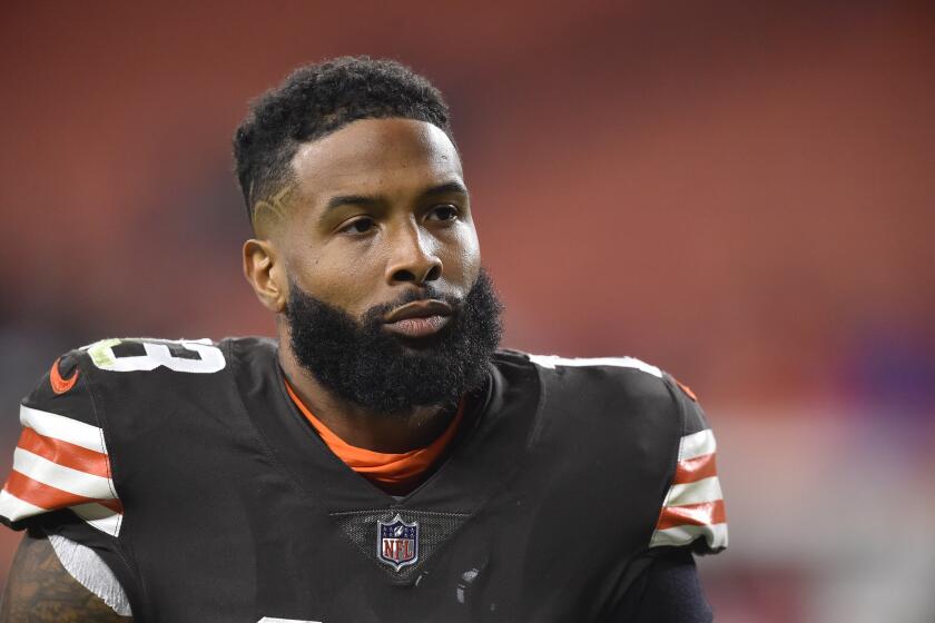 Cleveland Browns wide receiver Odell Beckham Jr. walks off the field after an NFL football game.