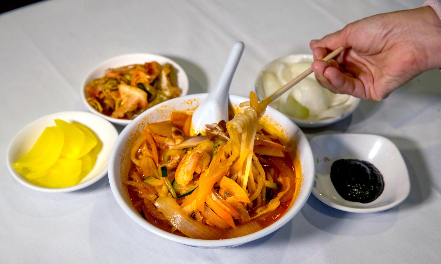 GARDEN GROVE, CALIF. -- THURSDAY, NOVEMBER 21, 2019: Hot noodle soup at Peking Gourmet Chinese Restaurant in Garden Grove, Calif., on Nov. 21, 2019. (Allen J. Schaben / Los Angeles Times)