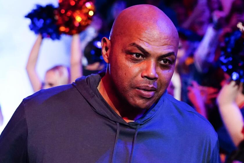 NBA Hall of Famer and former Phoenix Suns star Charles Barkley is introduced during halftime of an NBA basketball game