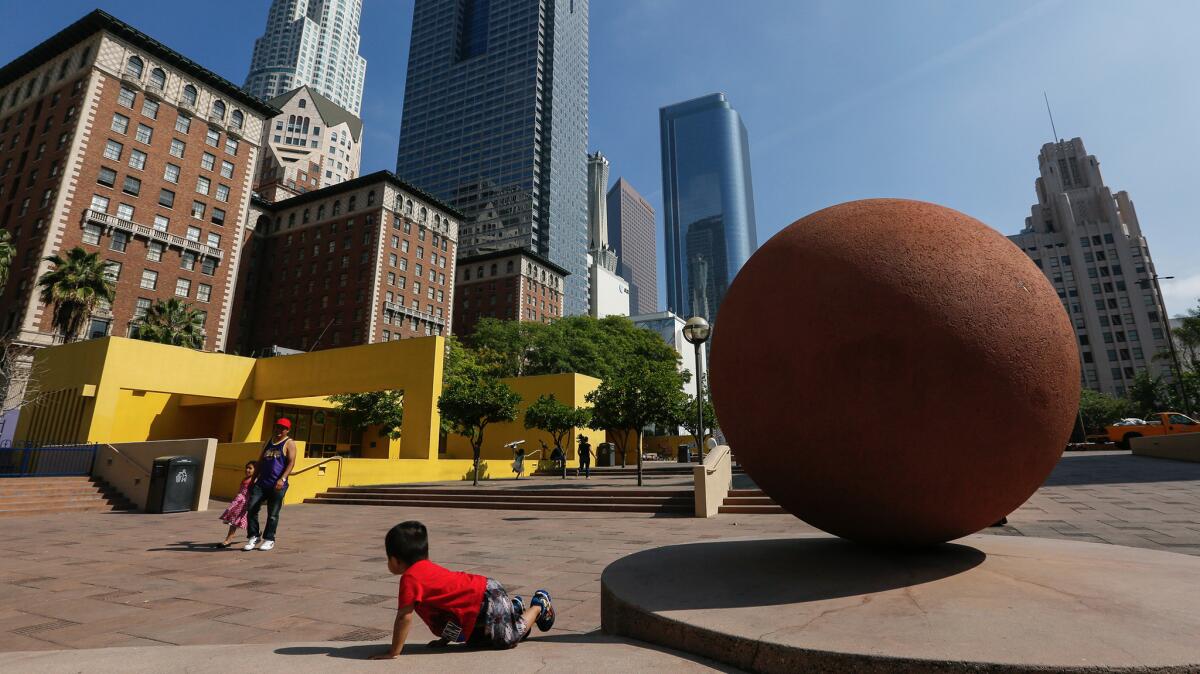 The competition to redo Pershing Square in downtown Los Angeles, above, is down to four firms.