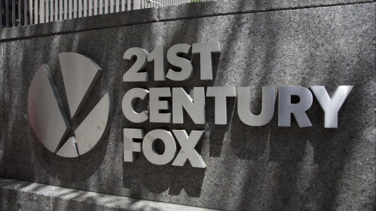 The 21st Century Fox logo outside its New York office last month.