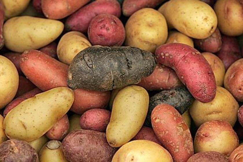 COLORFUL Mixed new potatoes at the farmers market.