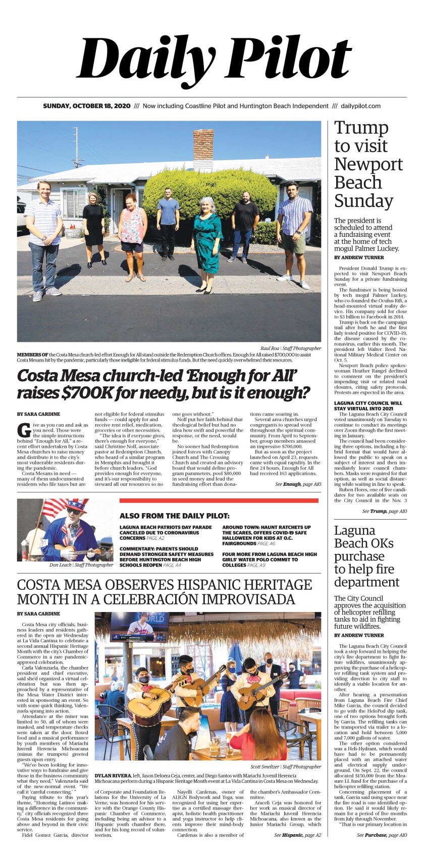 Sunday's Daily Pilot cover.
