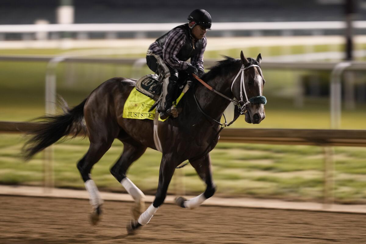 Kentucky Derby entrant Just Steel works out at Churchill Downs on Thursday.