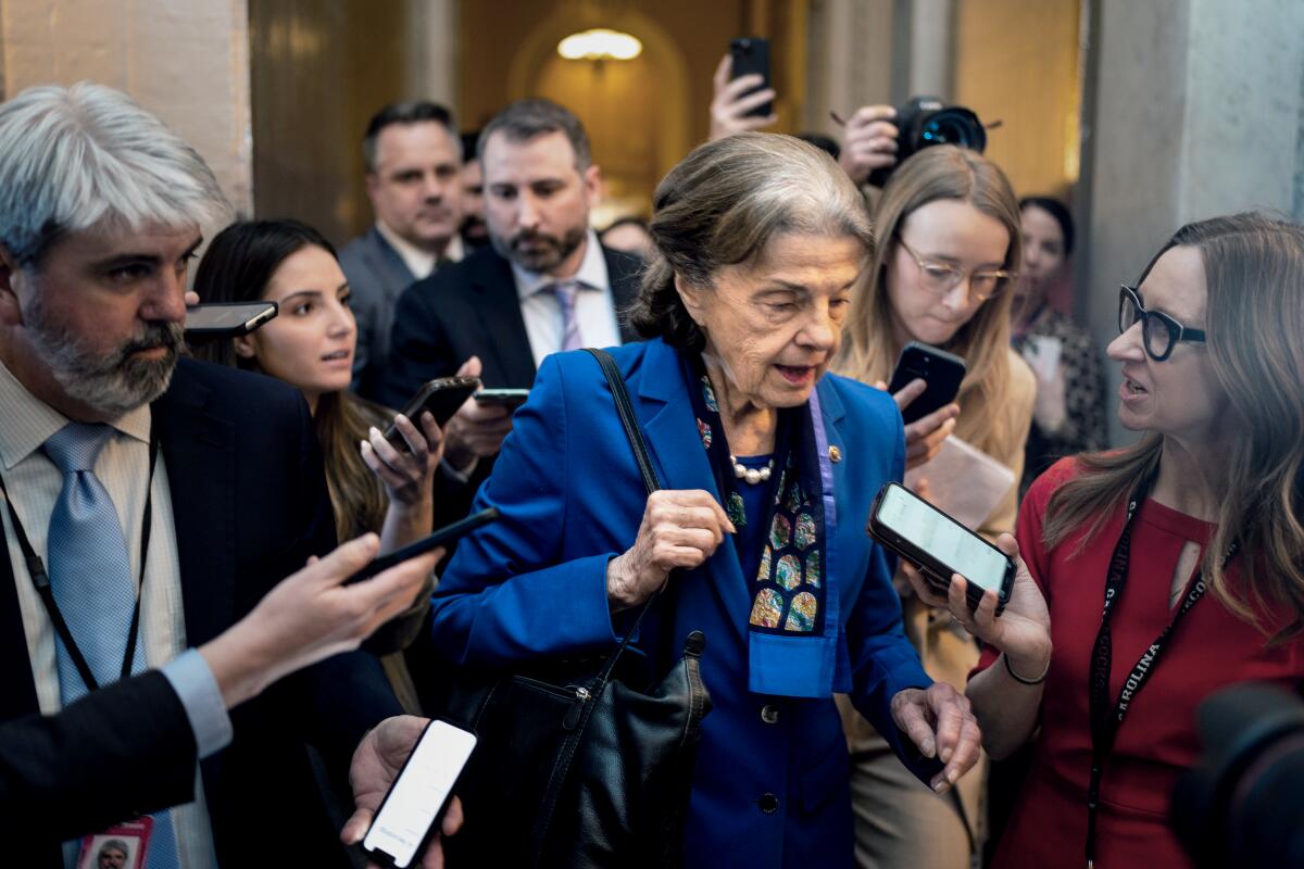Sen. Dianne Feinstein speaks to reporters at the U.S. Capitol.