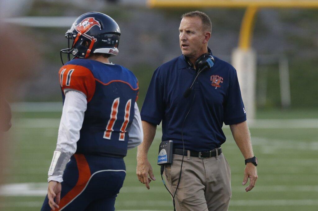Orange Coast College football coach Coach Kevin Emerson during the season opener against East Los Angeles on Saturday.