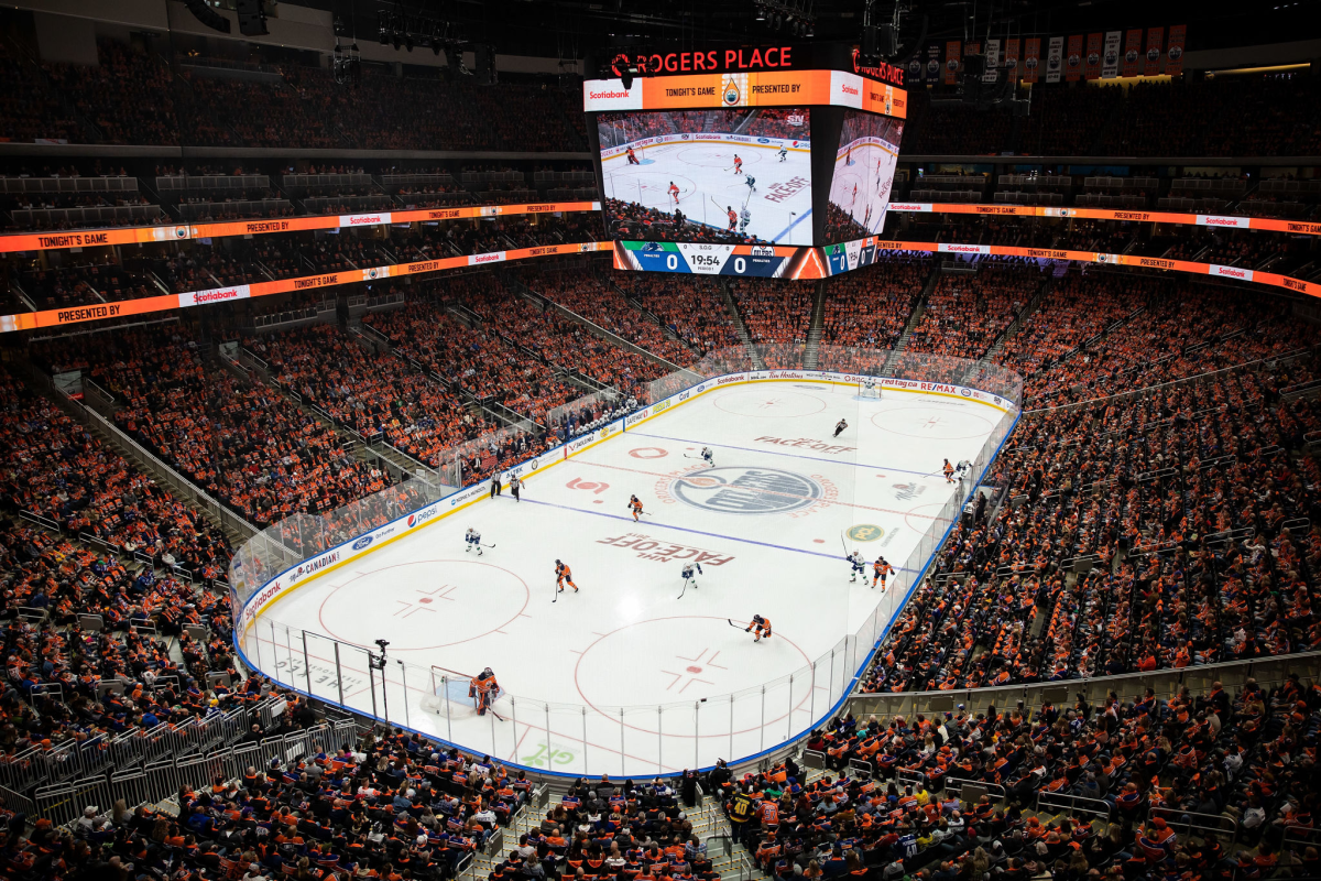 A view of the ice at Rogers Place in Edmonton, Canada.