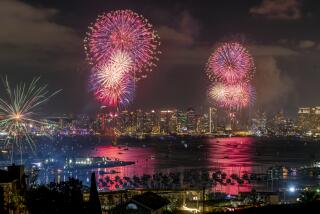 SAN DIEGO, CA - JULY 4, 2022: Fireworks explode over San Diego Bay during the Big Bay Boom fireworks show in celebration of Independence Day in San Diego on Monday, July 4, 2022. (Hayne Palmour IV / For The San Diego Union-Tribune)