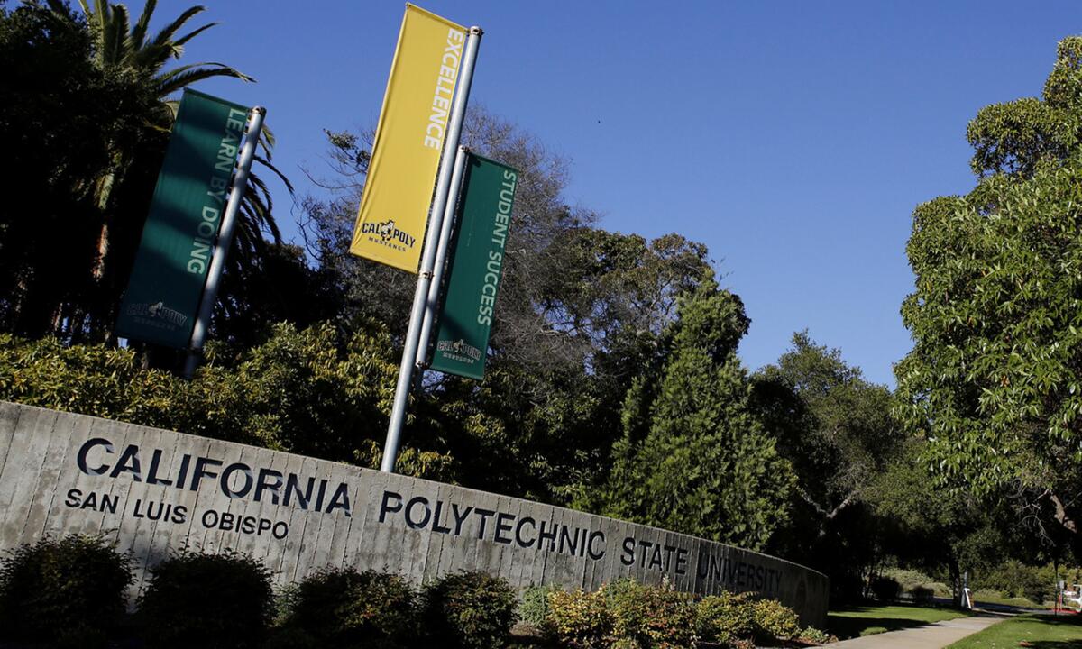 A Cal Poly San Luis Obispo sign on campus.