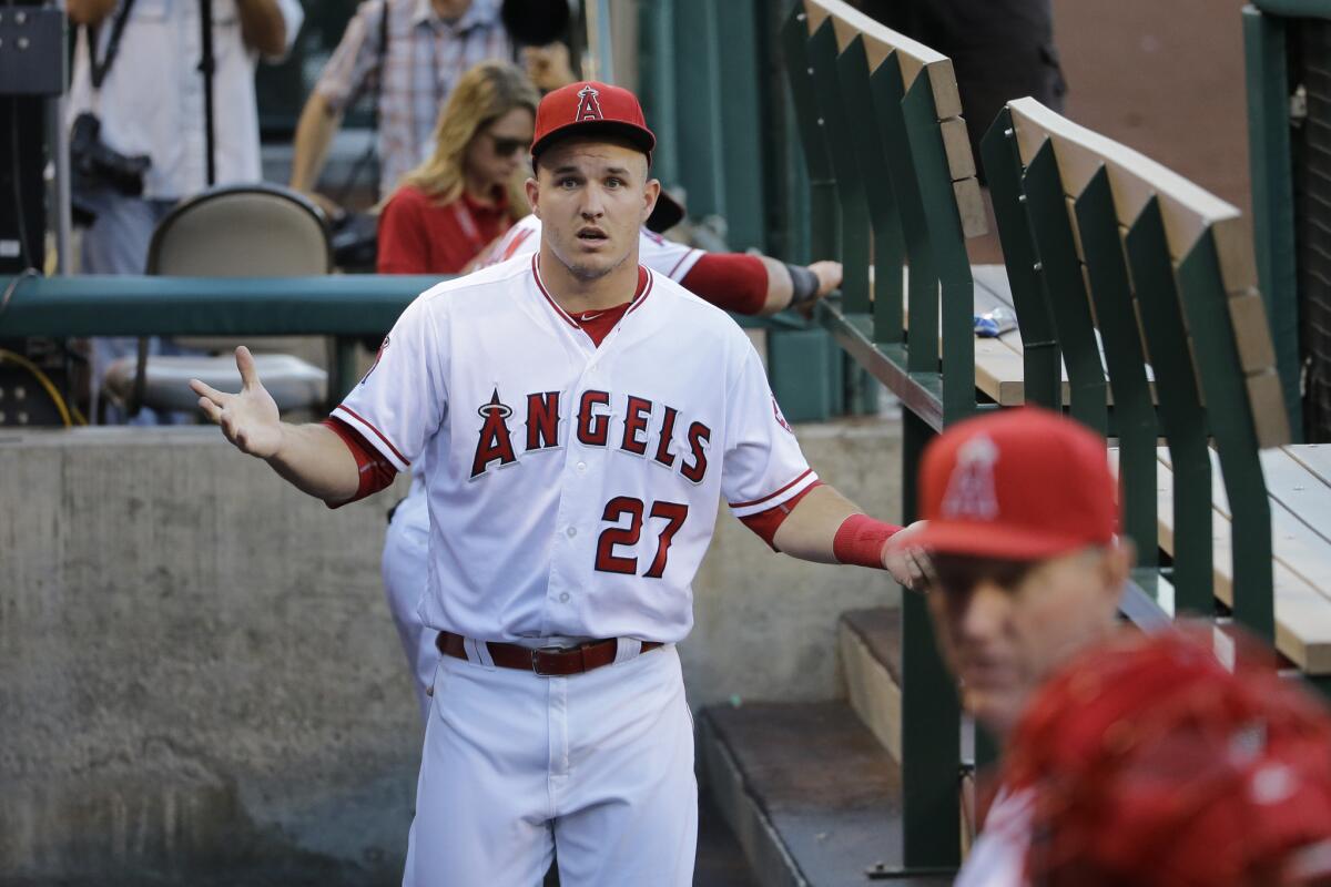 Angels center fielder Mike Trout pictured at a game last week, says of the home run derby, ¿Eventually, I¿m gonna try to do it, just not this year.¿