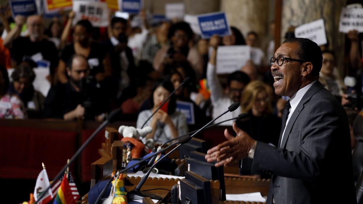 City Council President Herb J. Wesson speaks on Los Angeles' homeless crisis at a council meeting on Friday.