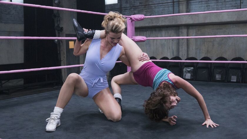 Betty Gilpin, left, and Alison Brie in Season 2 of "GLOW."