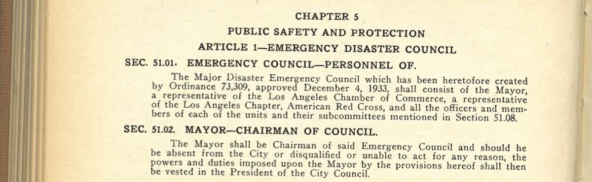 The text reads in part: "Chapter 5. Public safety and security. Article 1 – Disaster Council for Emergencies"