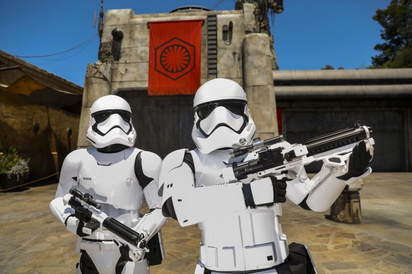 Storm Troopers in the First Order Cargo area inside the new Star Wars: Galaxy's Edge at Disneyland.