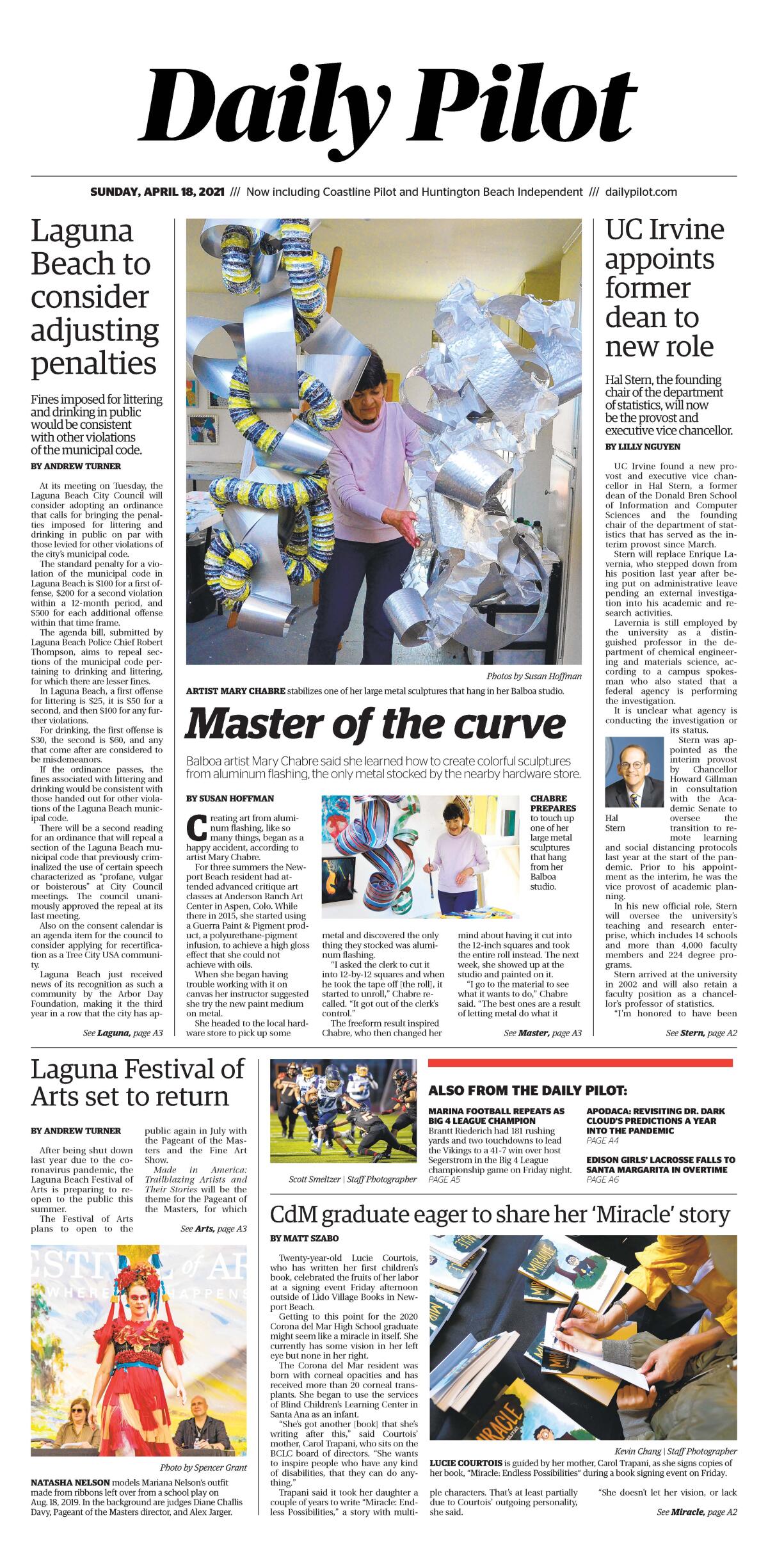 Front page of Daily Pilot e-newspaper for Sunday, April 18, 2021.
