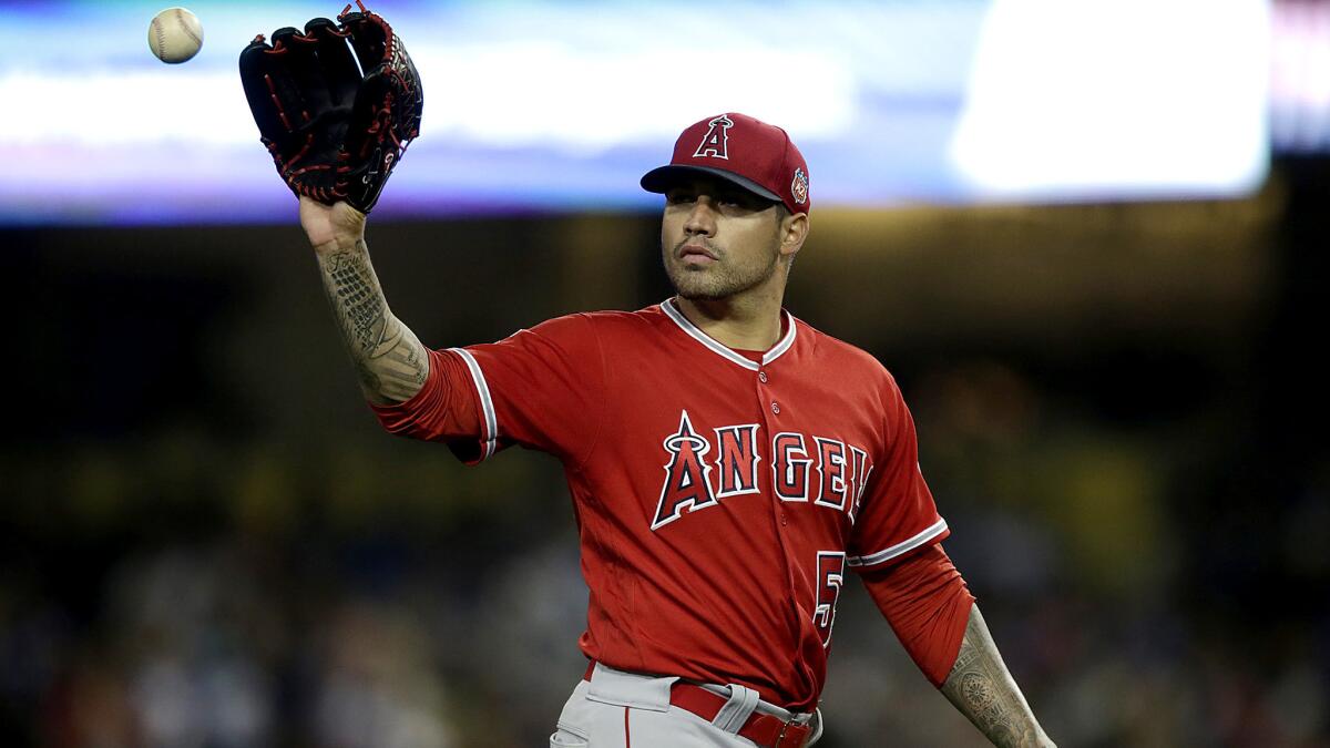 Angels starter Hector Santiago pitched five shutout innings against the Dodgers on Friday night.