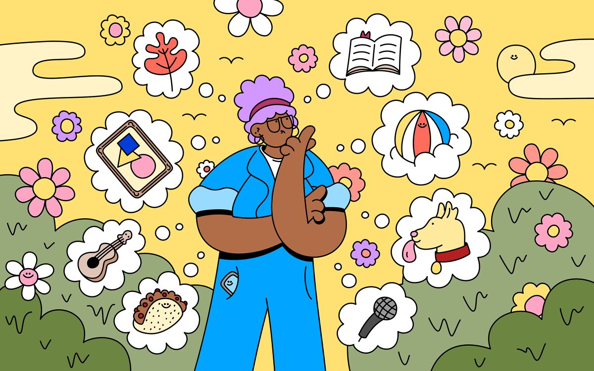 Illustration of a women thinking about various activities