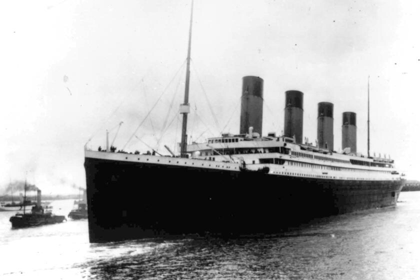 FILE - In this April 10, 1912 file photo the Titanic leaves Southampton, England on her maiden voyage. OceanGate Expeditions, an undersea exploration company, plans to dive to the sunken Titanic to begin what’s expected to be an annual chronicling of the shipwreck’s deterioration. The 109-year-old wreck is being battered by deep-sea currents and metal-eating bacteria. The first dive could be as early as this week. (AP Photo/File)